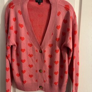 TIMING Pink Cardigan with Red Heart Print